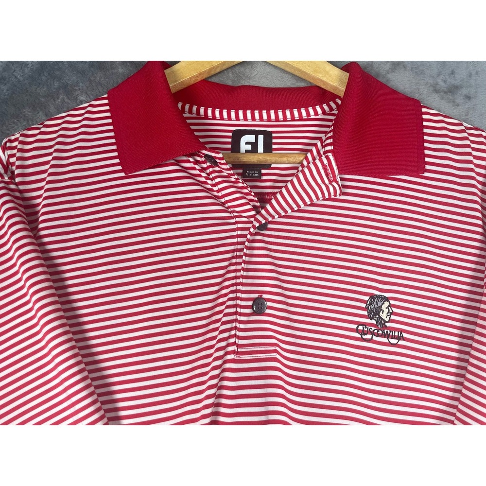 FootJoy Mens Red White Striped Cuscowilla Golf Polo Shirt Size Medium FJ Logo